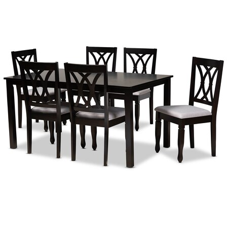 Baxton Studio Reneau Grey Upholstered Espresso Wood 7-Piece Dining Set 162-10528-10519